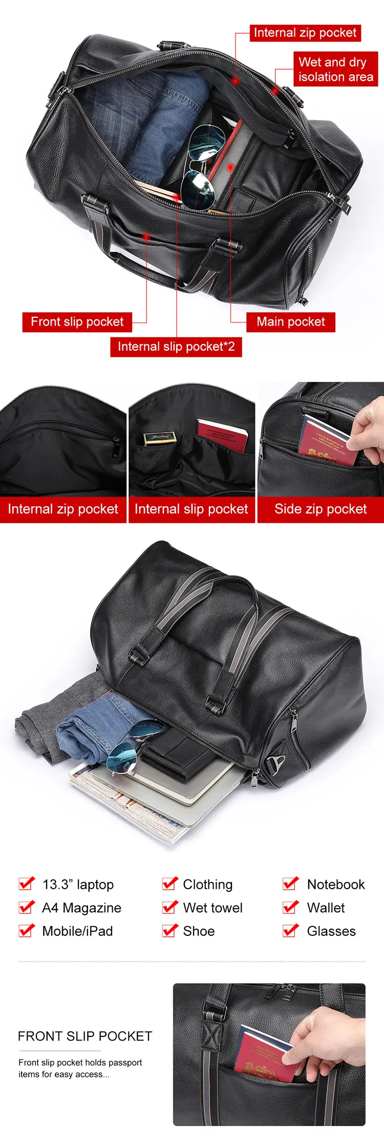 (Wholesale), universal travel bag wet and dry separation, one-shoulder bag one shoulder, genuine leather — chobi 12