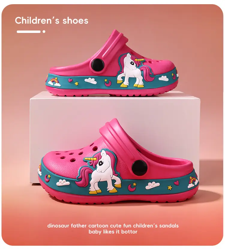 (Wholesale), children's summer Crocs-style slippers for men and women, fashionable beach breathable dinosaur, mule, soft sole, for teenagers — chobi 12