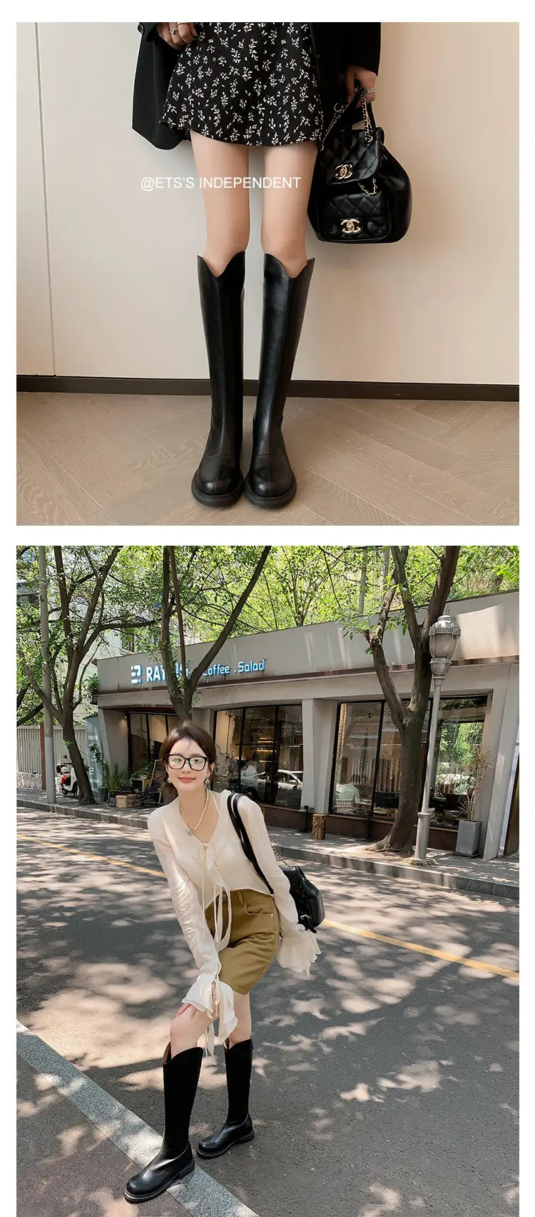 Denim demi-season high boots, visually slimming, genuine leather, 2023 — chobi 12