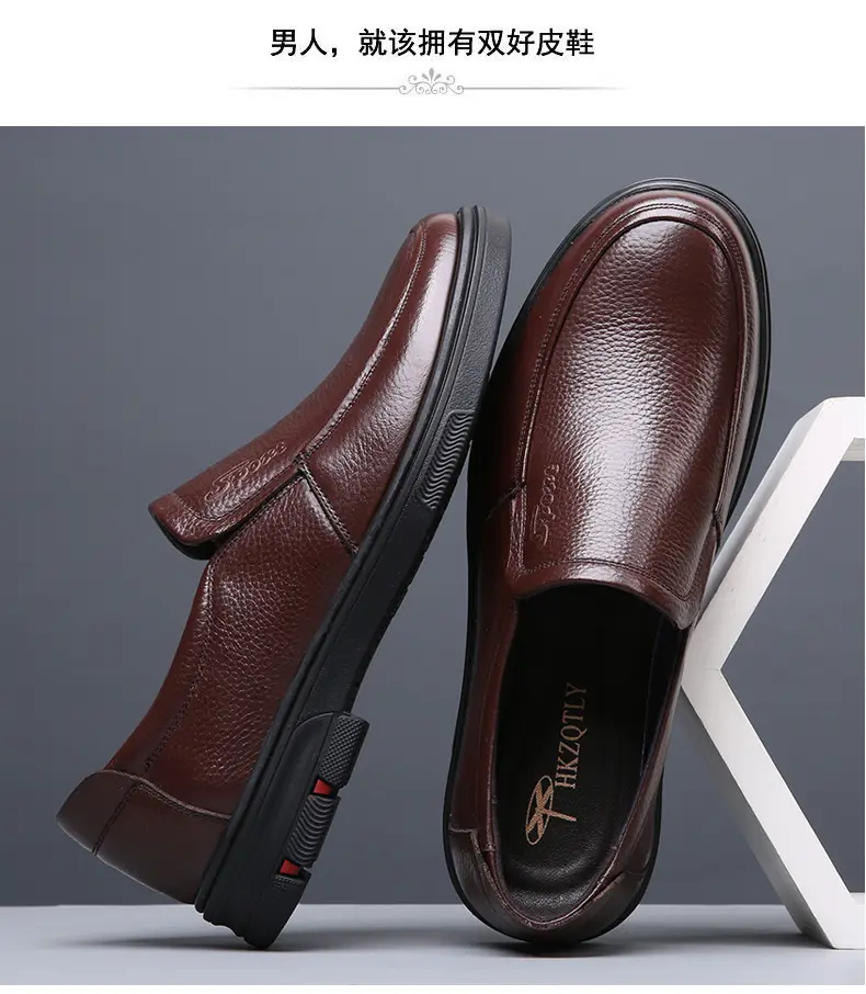 Men's casual summer breathable leather shoes platform, genuine leather, easy to put on, cowhide, for middle age — chobi 27