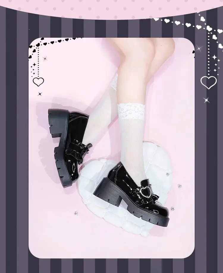 Black Japanese shoes platform heels, Lolita style, JK style (Japanese school style), height increasing, french style — chobi 5