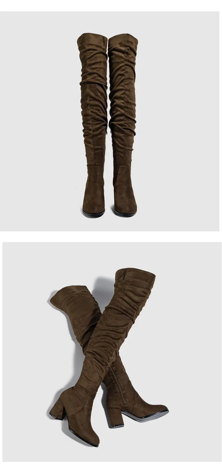 Spot - New foreign trade over-knee boots soft-faced natural wrinkled thick-heeled outdoor street catwalk women's boots size 35-42 — chobi 17
