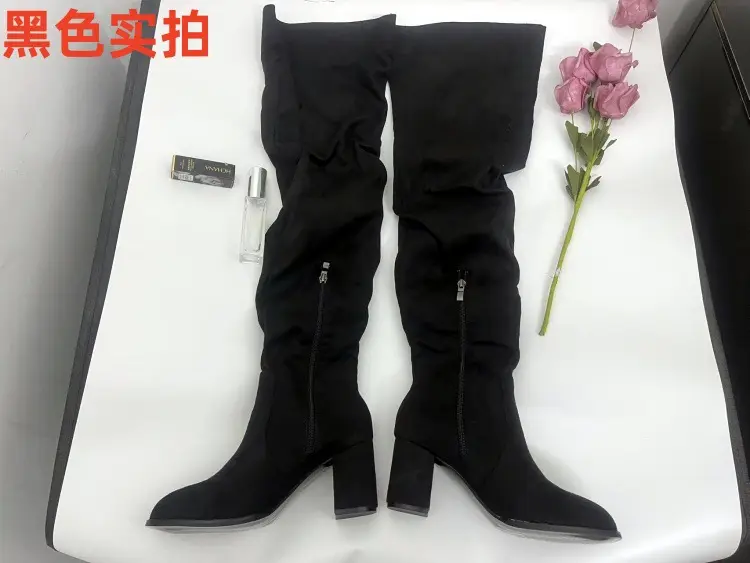 Spot - New foreign trade over-knee boots soft-faced natural wrinkled thick-heeled outdoor street catwalk women's boots size 35-42 — chobi 2