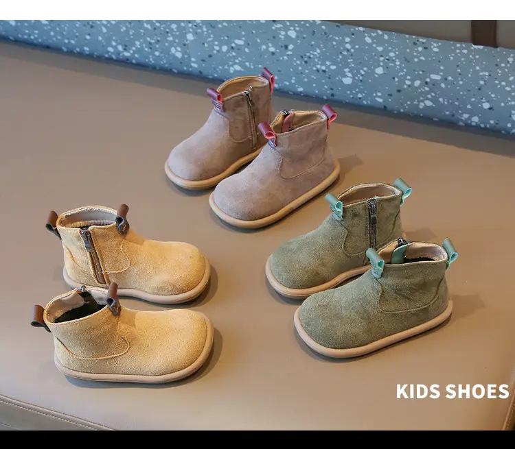 Children's plus velvet Martin boots new winter style girls' versatile Maillard cotton boots British style boys' solid color plus velvet cotton boots — chobi 9