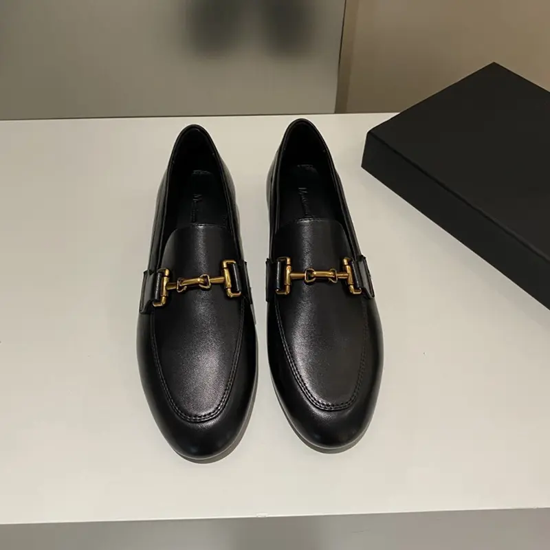Autumn leather casual loafers flat, metallic color, 2023, trend of season, round toe, cowhide — chobi 3