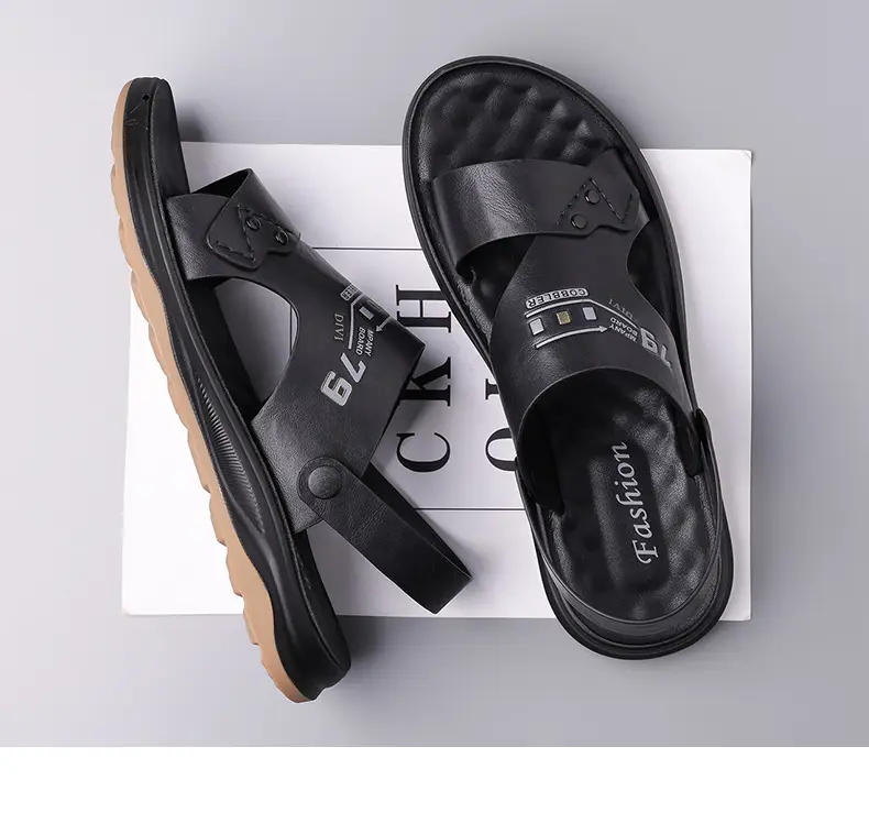 (Wholesale), breathable sandals, summer wear-resistant beach footwear for leisure, non-slip slippers, genuine leather — chobi 29