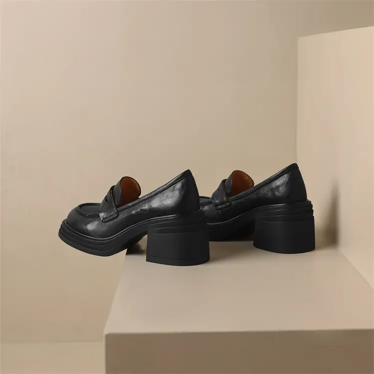 Shoes platform heels, loafers, round toe, wide stable heel — chobi 16