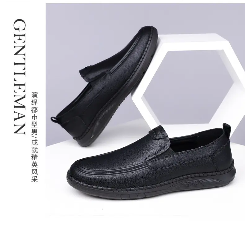Wenzhou leather shoes 2026 new style breathable soft surface wear-resistant slip-on shoes men's casual beanie shoes drop shipping — chobi 19
