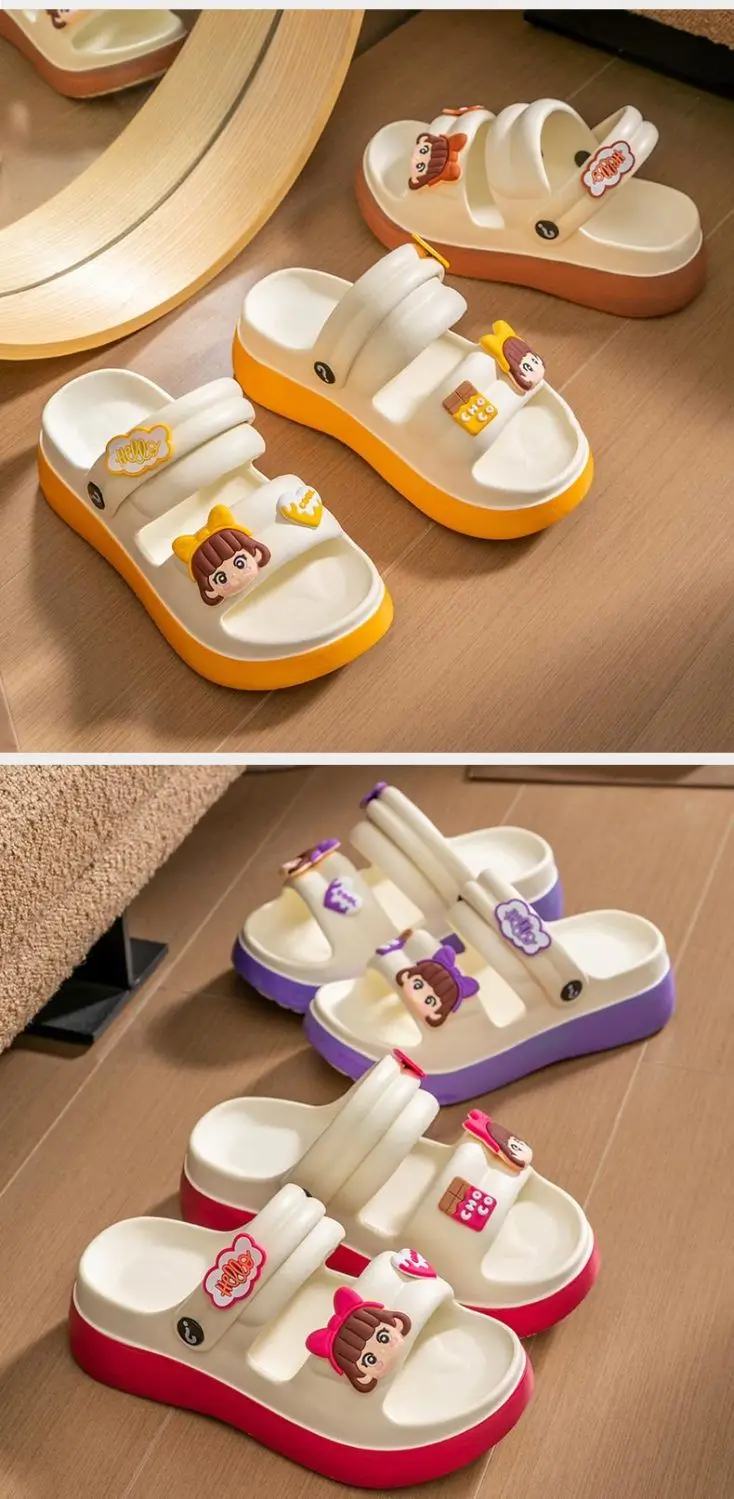 Cartoon sandals platform, non-slip beach footwear for students, slippers, family style, suitable for outdoor wear, can be worn in two ways — chobi 19