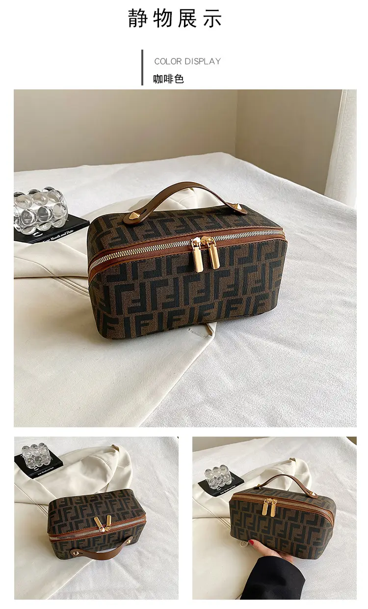 Capacious cosmetic bag for traveling, handheld waterproof retro organizer bag — chobi 12