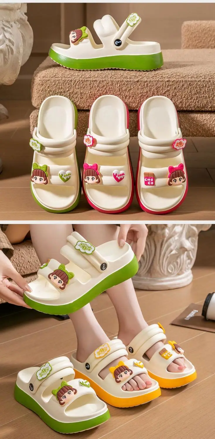 Cartoon sandals platform, non-slip beach footwear for students, slippers, family style, suitable for outdoor wear, can be worn in two ways — chobi 18