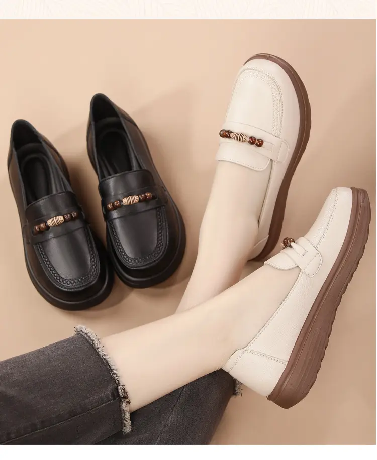 Loafers made of soft leather platform, retro “mom shoes”, shoes flat, Collection Year 2026, soft sole, easy to put on — chobi 22