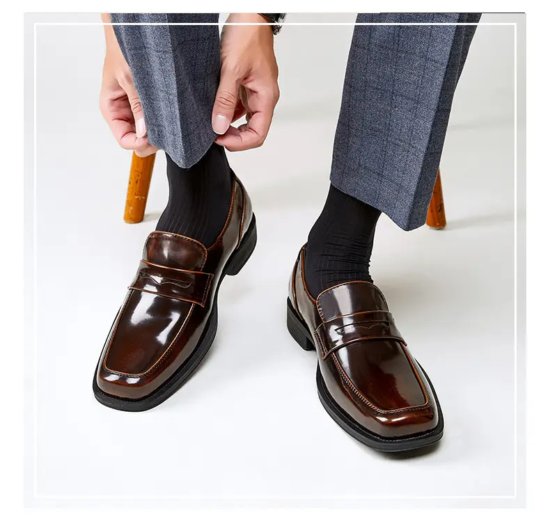 Men's summer loafers English style, casual glossy shoes, classic suit jacket square toe, slip-ons, easy to put on — chobi 14