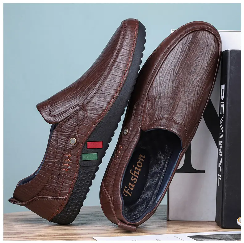 Men's autumn casual leather shoes platform, loafers, plus size, soft sole, cowhide — chobi 13