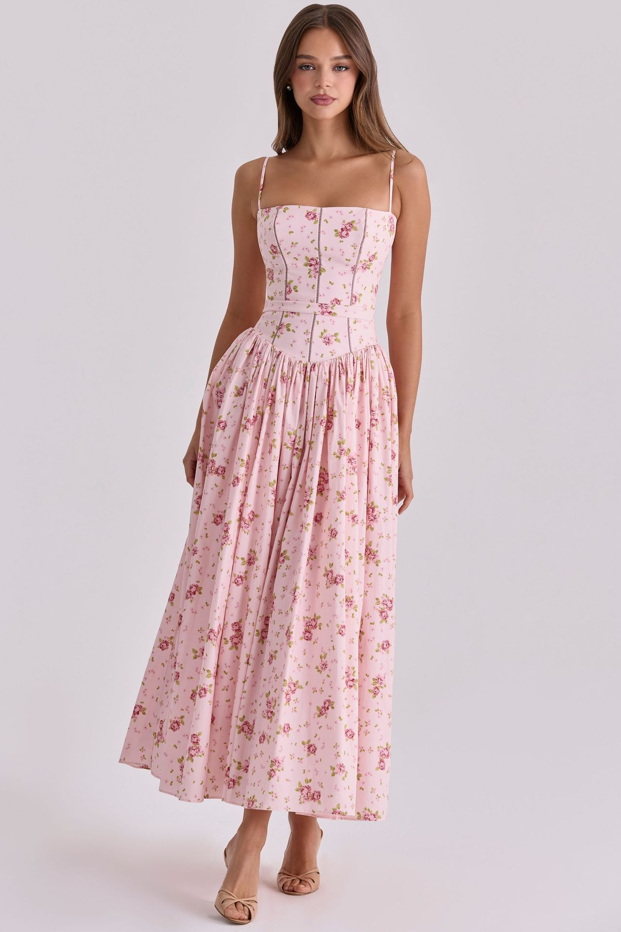 Elegant fashionable dress, skirt, high-quality style, french style, lifting effect, floral print — chobi 24