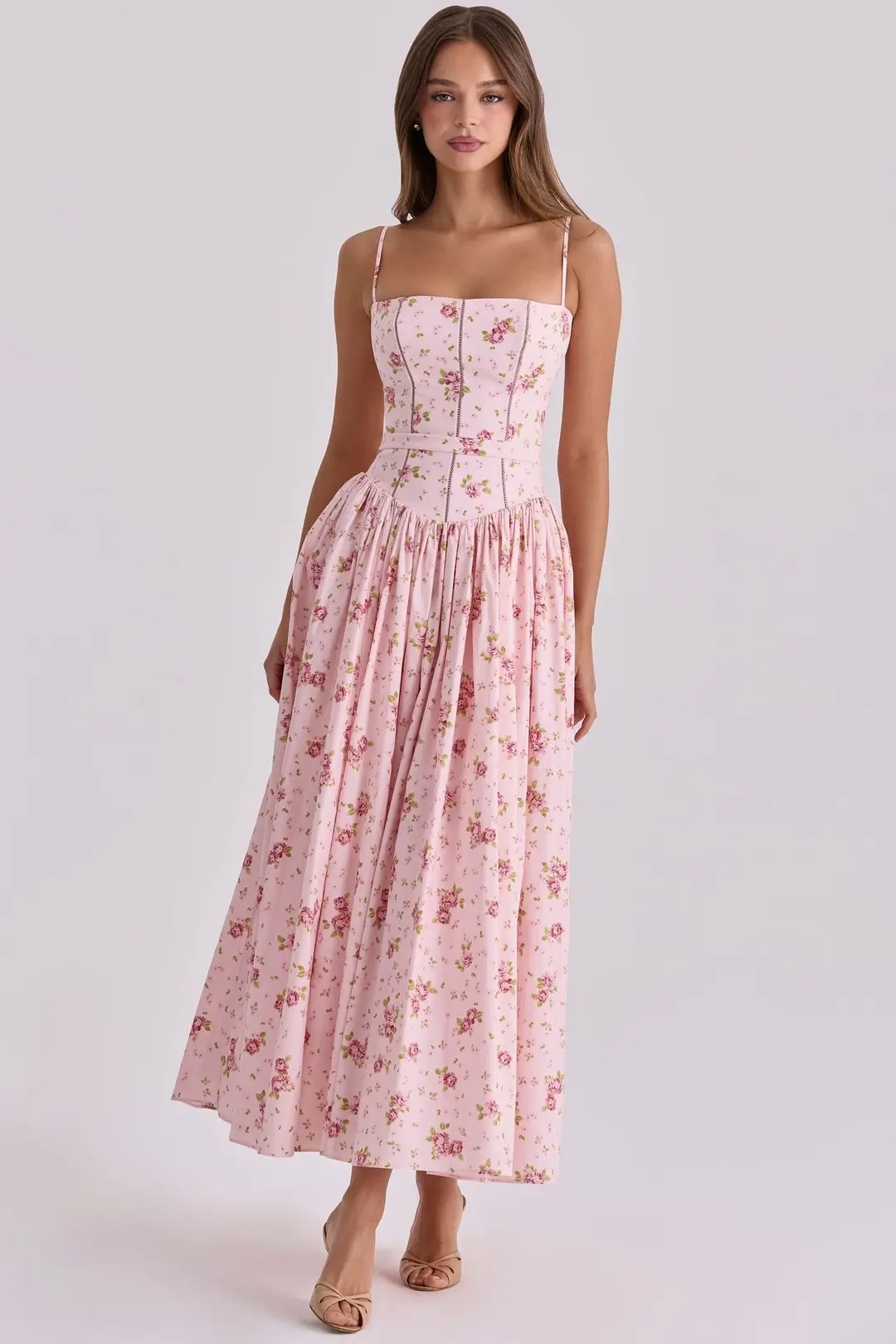Elegant fashionable dress, skirt, high-quality style, french style, lifting effect, floral print — chobi 24