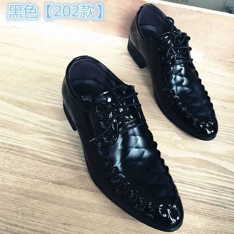 Trend men's demi-season black casual footwear pointed-toe English style, wedding shoes, trend of season, height increasing — chobi 1