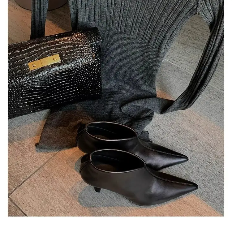 Elegant high heels pointed-toe stiletto heels, universal demi-season low boots, (Physicals), french style — chobi 22