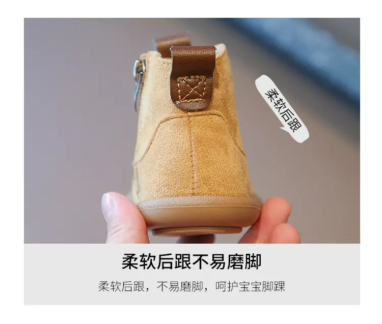 Children's plus velvet Martin boots new winter style girls' versatile Maillard cotton boots British style boys' solid color plus velvet cotton boots — chobi 6