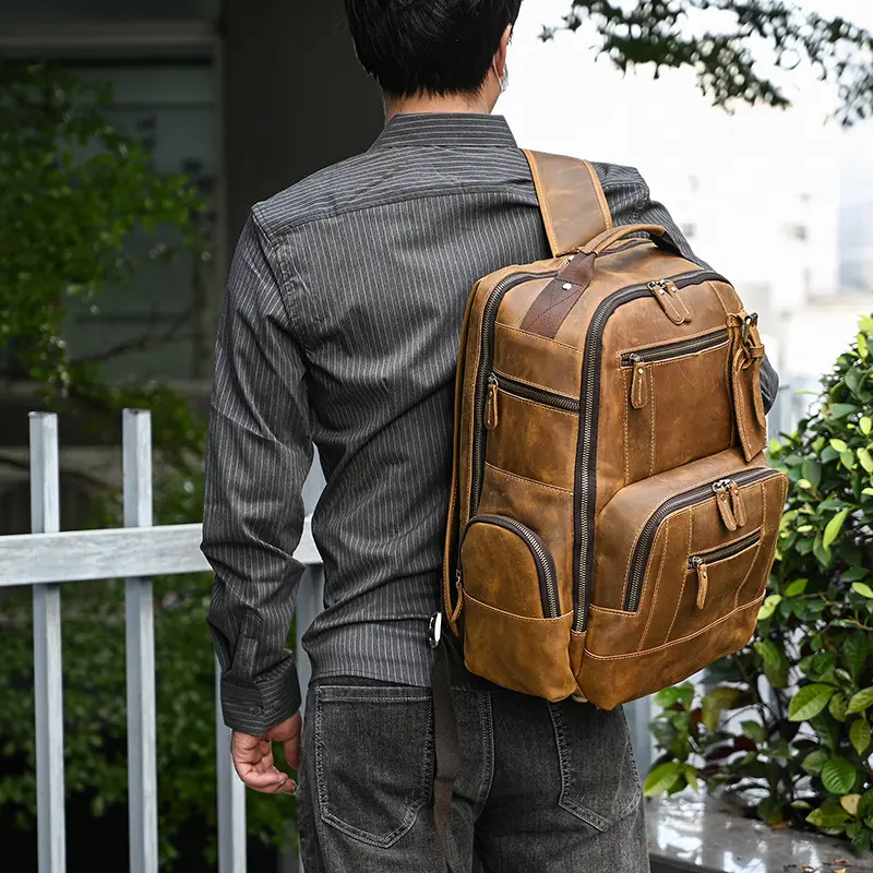 Leather backpack, men's capacious travel bag, one-shoulder bag — chobi 24