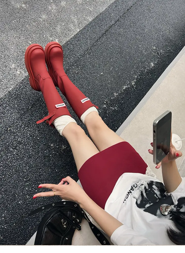 Women's red high boots for camping — chobi 10