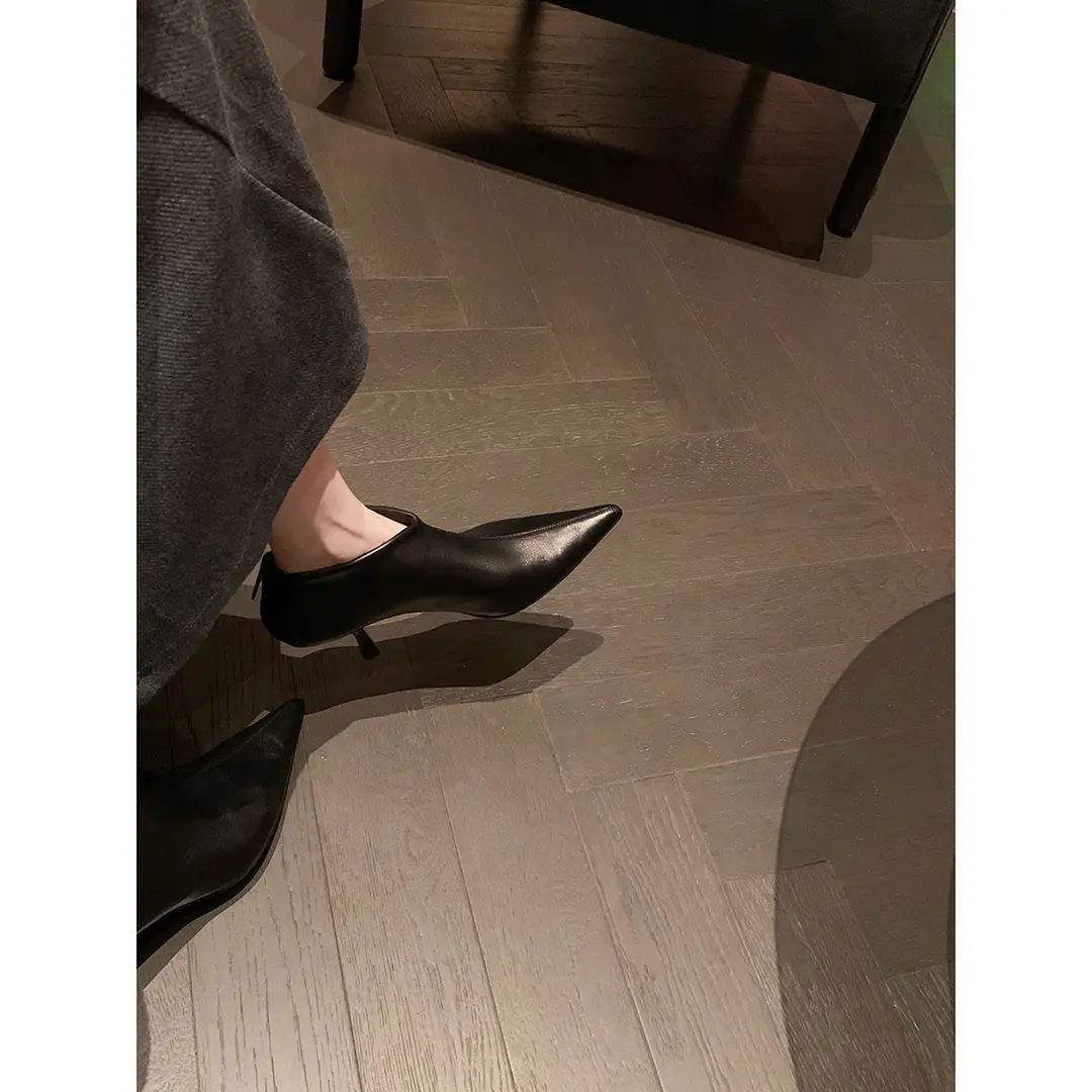 Putao Ma, leather universal fashionable elegant low boots stiletto heels pointed-toe, french style — chobi 4