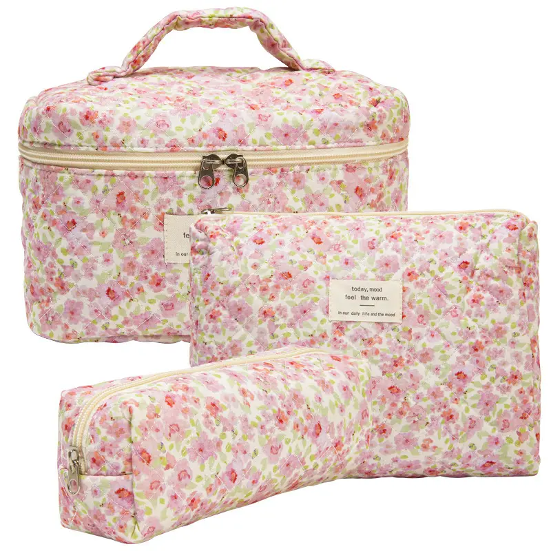 Handheld capacious cosmetic bag, cute brand storage system for traveling, flowered — chobi 20