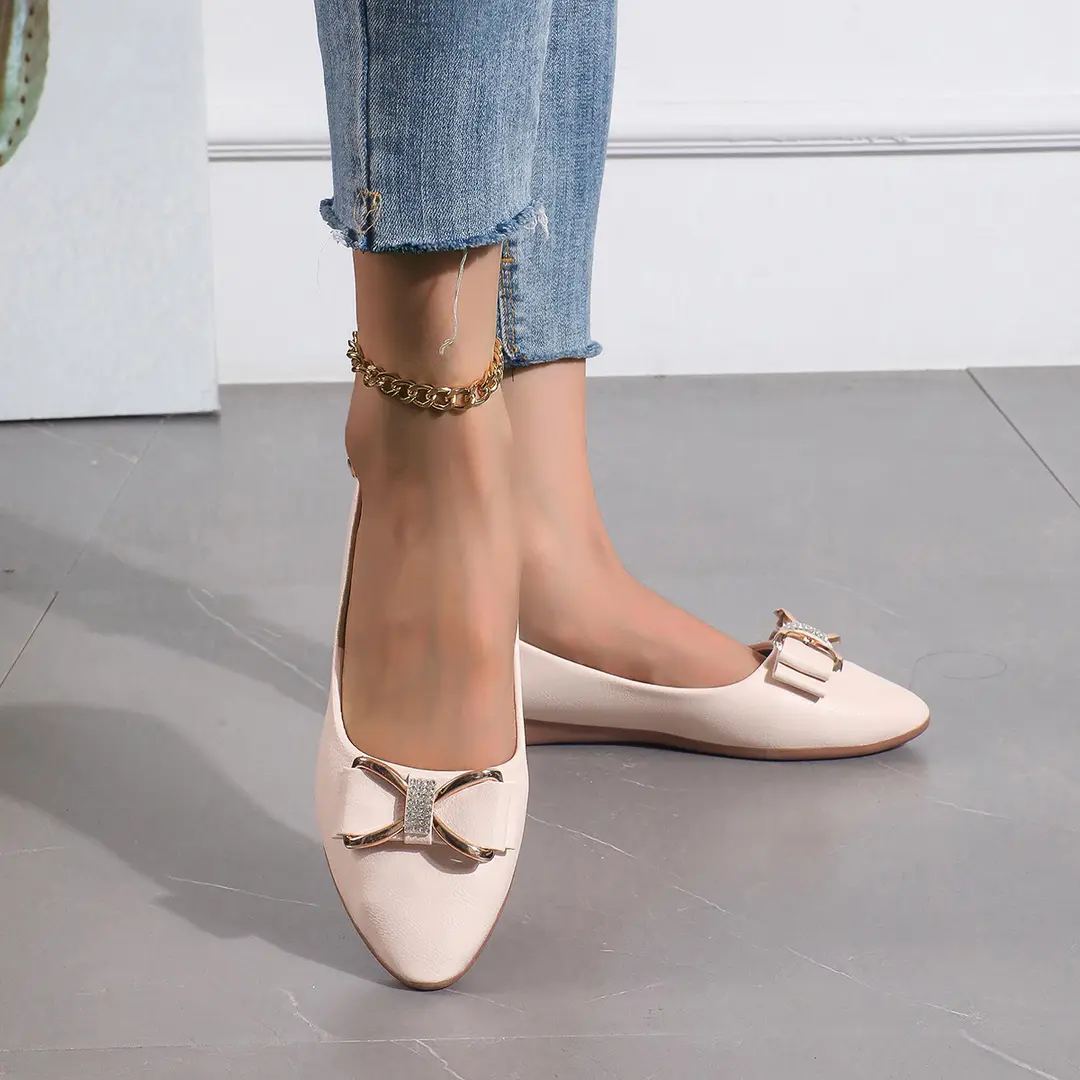(Cross-border trading), women's shoes wedge heel pointed-toe low-cut with bow, 2024 years, trend of season, plus size, work shoes — chobi 13