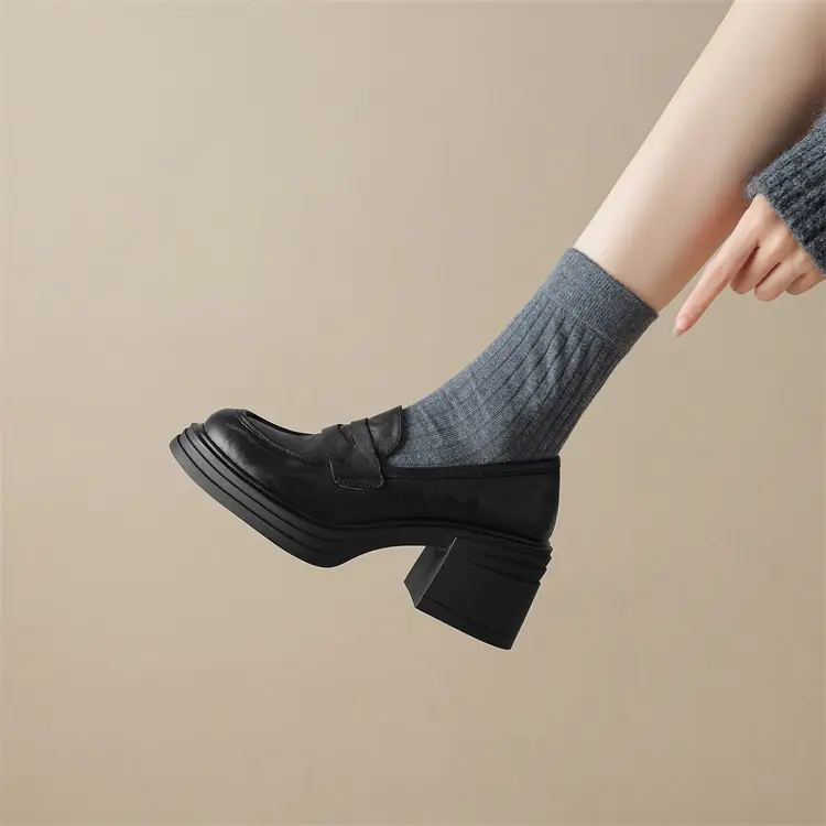 Shoes platform heels, loafers, round toe, wide stable heel — chobi 1