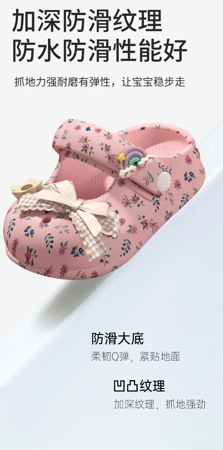 Crocs-style slippers with bow, children's Mary Jane shoes, sandals, beach women's slippers, beach footwear, closed toe, princess style — chobi 7