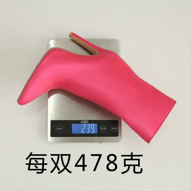 Demi-season cloth pointed-toe stiletto heels with extremely high heels made of satin, chain with zipper, ankle boots, low boots — chobi 1