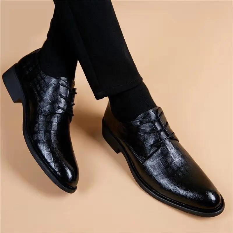 Demi-season breathable shoes made of black leather for summer and autumn, men's classic suit jacket English style pointed-toe, Collection Year 2025, K — chobi 12