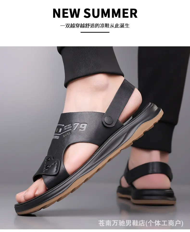 (Wholesale), breathable sandals, summer wear-resistant beach footwear for leisure, non-slip slippers, genuine leather — chobi 26