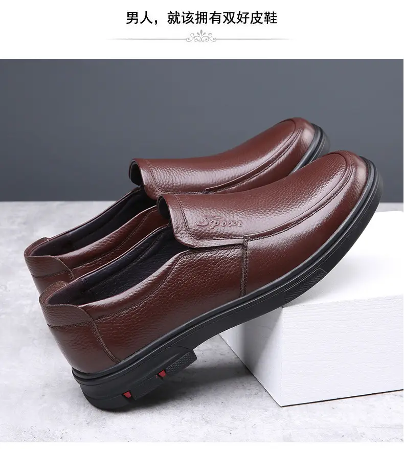 Men's casual summer breathable leather shoes platform, genuine leather, easy to put on, cowhide, for middle age — chobi 26