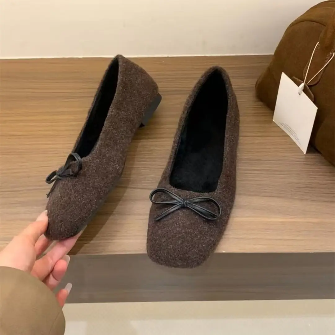 Suede women's Mary Jane shoes square toe with bow, non-slip sole, suitable with a skirt — chobi 2