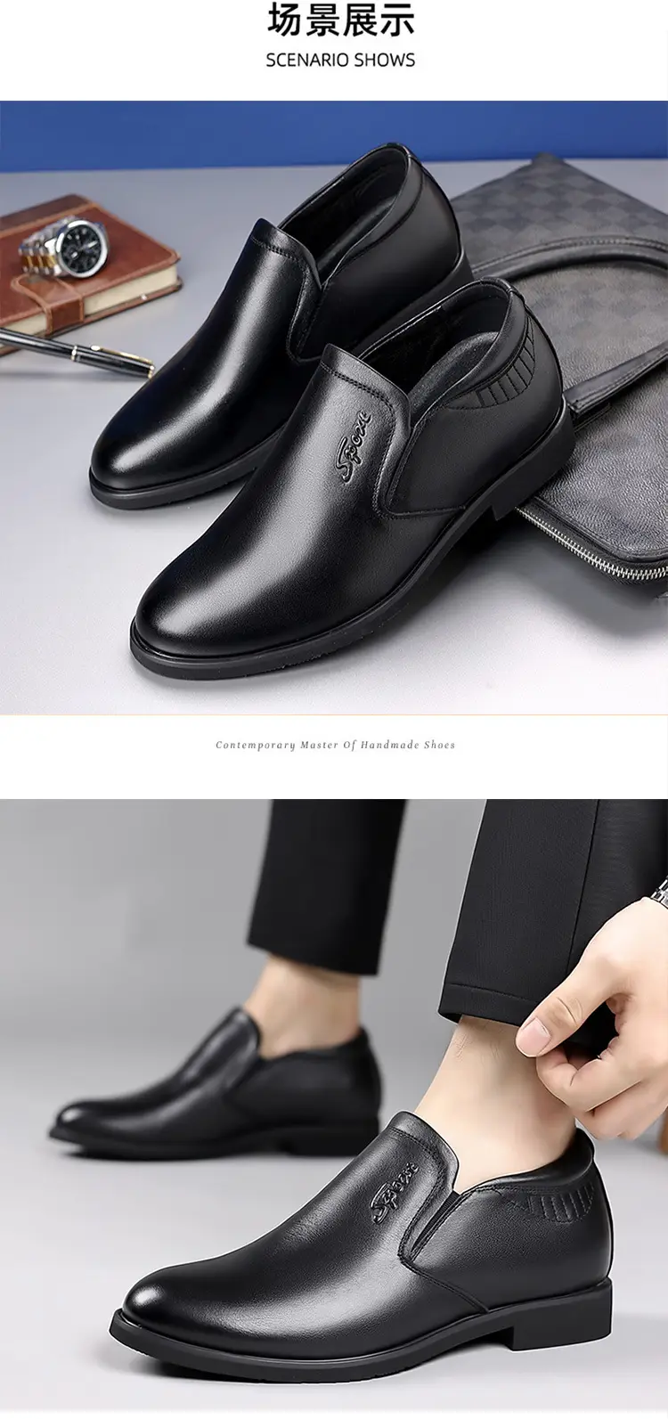 Shoes, case, men's leather slip-ons with hidden heel, trend of season, genuine leather, cowhide, size from 35 — chobi 14