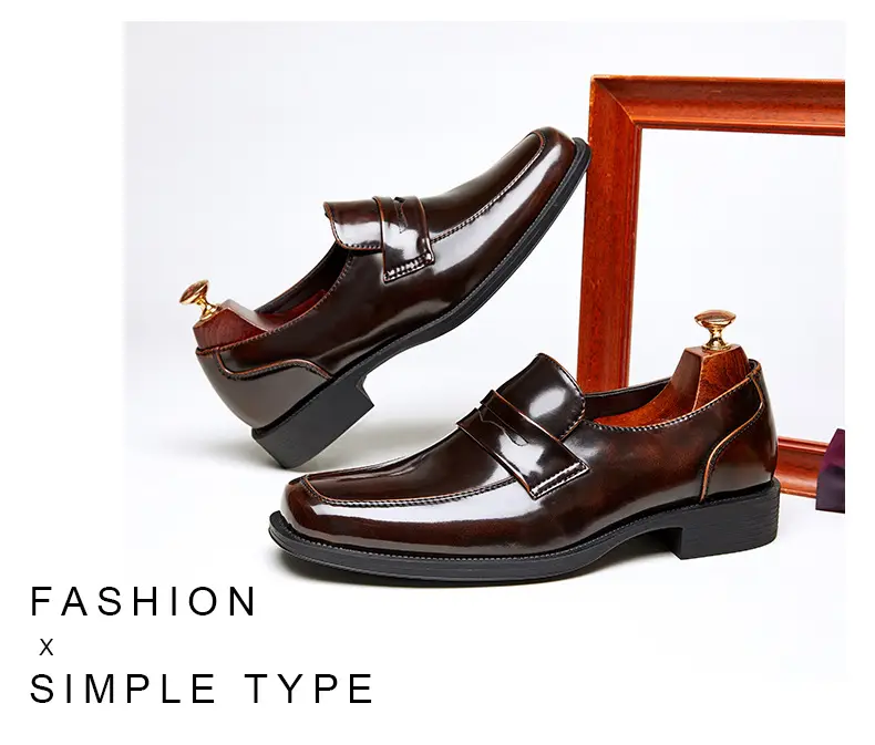 Men's summer loafers English style, casual glossy shoes, classic suit jacket square toe, slip-ons, easy to put on — chobi 21
