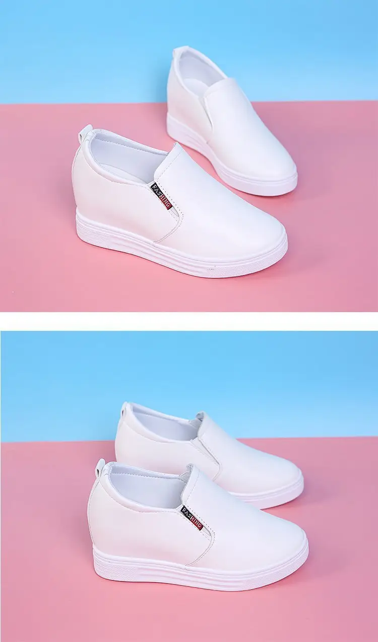 Autumn universal white sneakers with hidden heel wedge heel platform, casual loafers for students — chobi 36