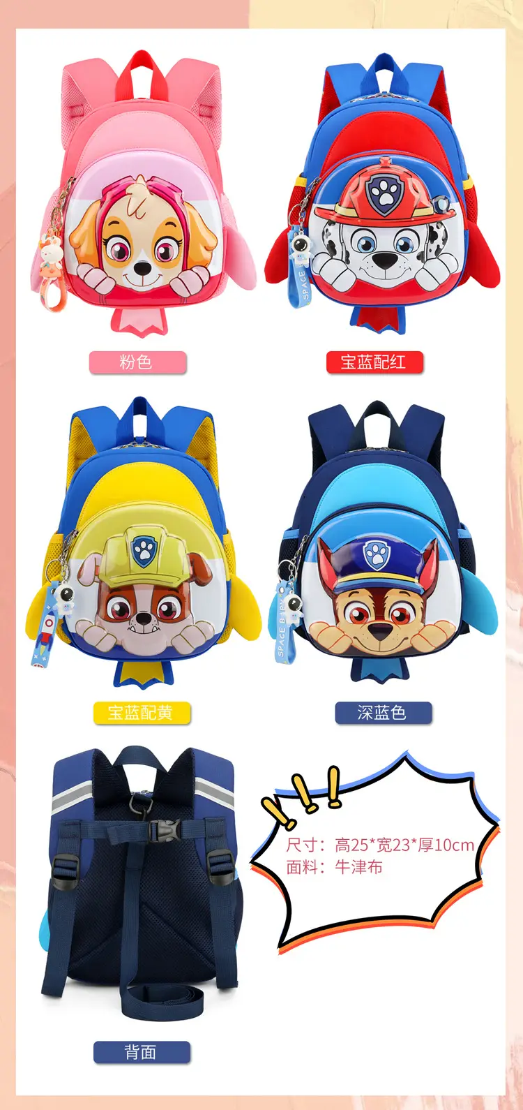 School bag for early age, cartoon backpack, card holder for men and women, 3-6 years — chobi 7