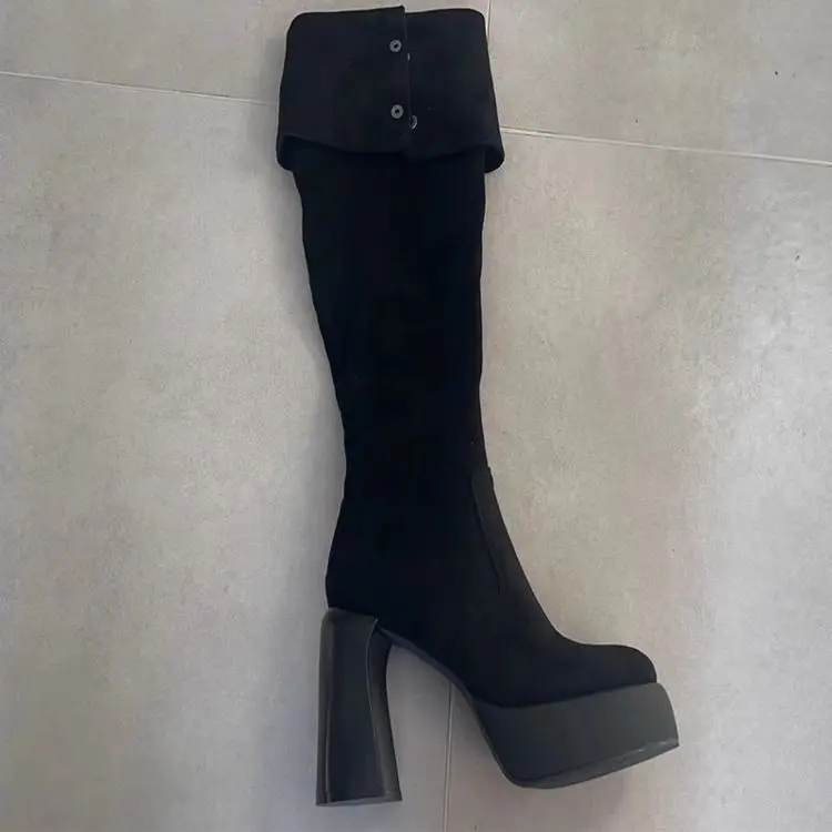 Retro demi-season high boots, French vintage style, visually slimming, wide stable heel, can be worn in two ways — chobi 19