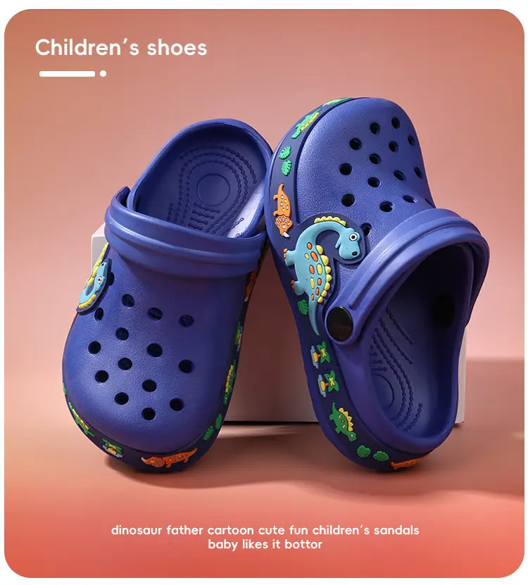 (Wholesale), children's summer Crocs-style slippers for men and women, fashionable beach breathable dinosaur, mule, soft sole, for teenagers — chobi 14