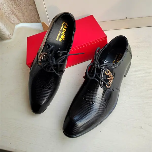 Trend men's demi-season black casual footwear pointed-toe English style, wedding shoes, trend of season, height increasing — chobi 15