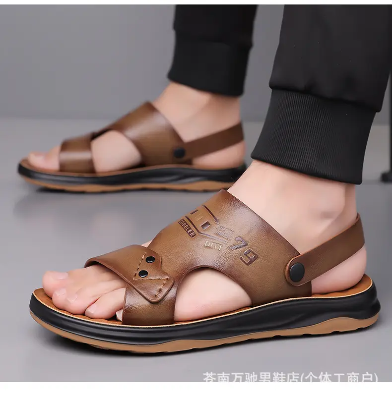 (Wholesale), breathable sandals, summer wear-resistant beach footwear for leisure, non-slip slippers, genuine leather — chobi 20
