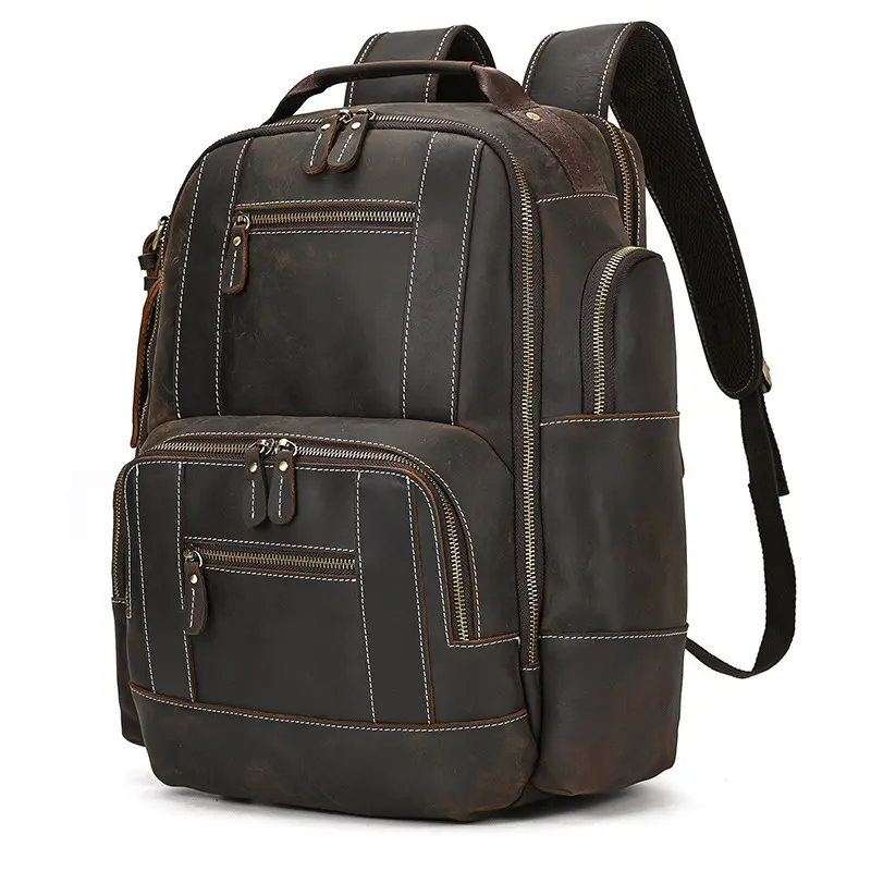 Leather backpack, men's capacious travel bag, one-shoulder bag — chobi 15