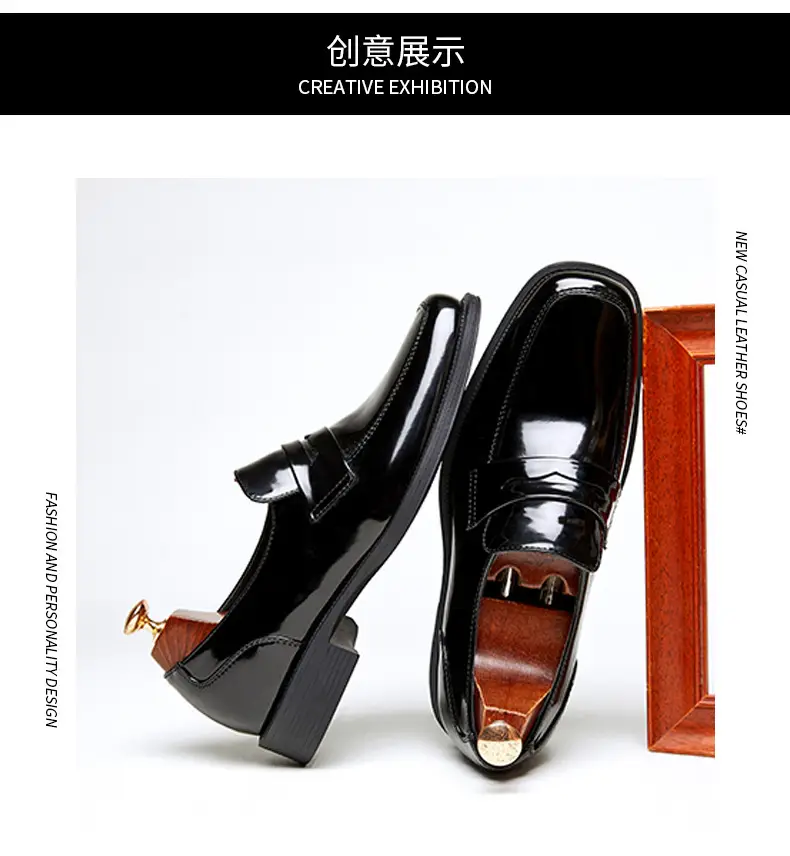 Men's summer loafers English style, casual glossy shoes, classic suit jacket square toe, slip-ons, easy to put on — chobi 17