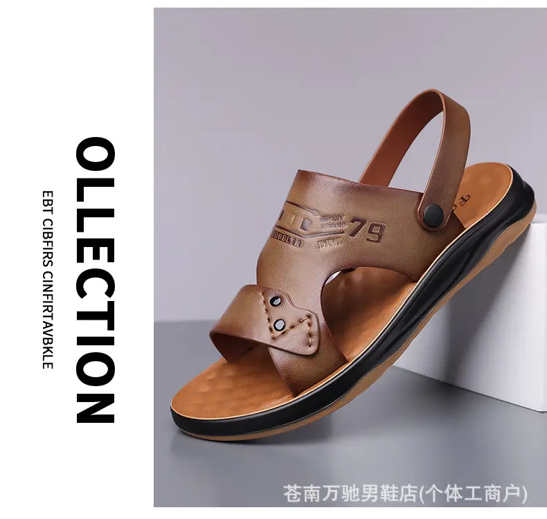(Wholesale), breathable sandals, summer wear-resistant beach footwear for leisure, non-slip slippers, genuine leather — chobi 24
