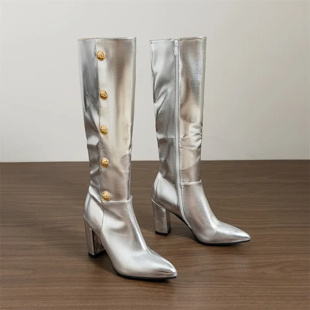 (Cross-border trading), capacious high boots pointed-toe with zipper, wide stable heel, plus size, 32 — chobi 18
