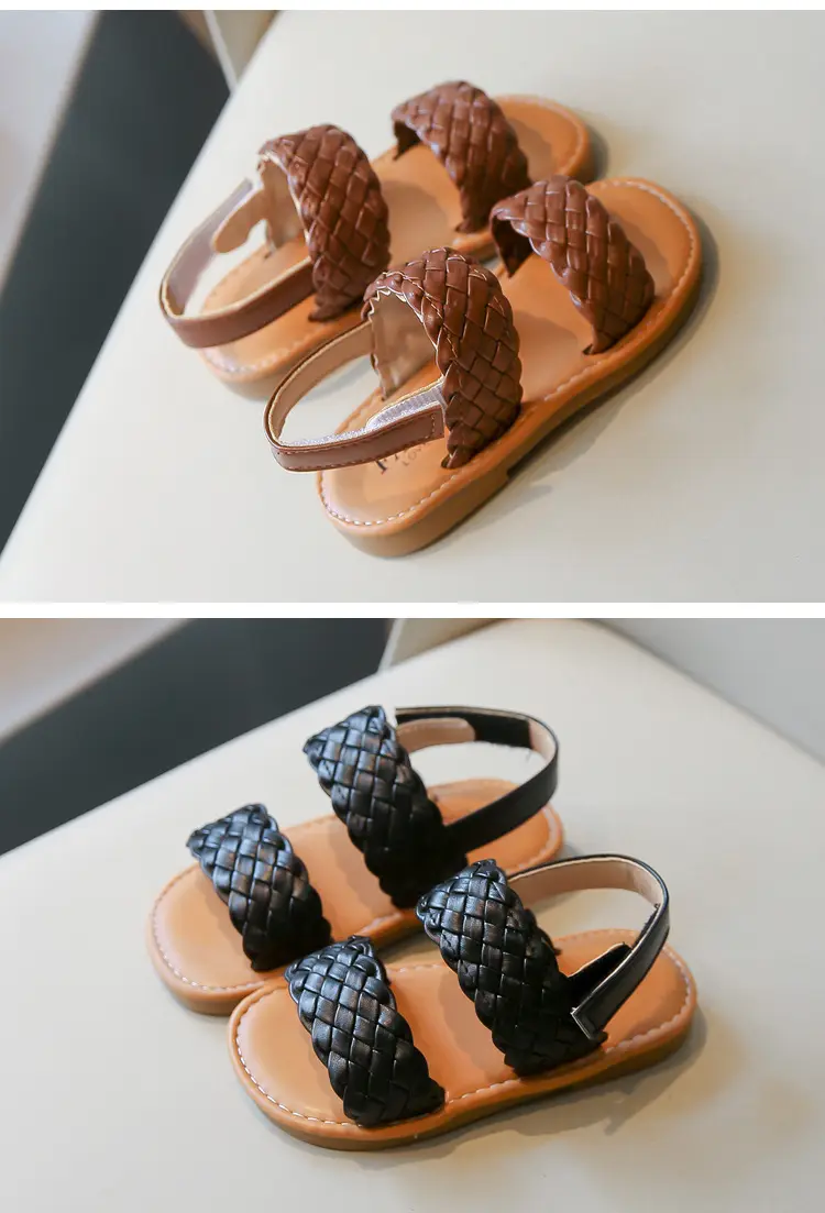 Summer children's beach woven fashionable sandals open toe, spring 2026 collection, Korean style, soft sole, princess style — chobi 17