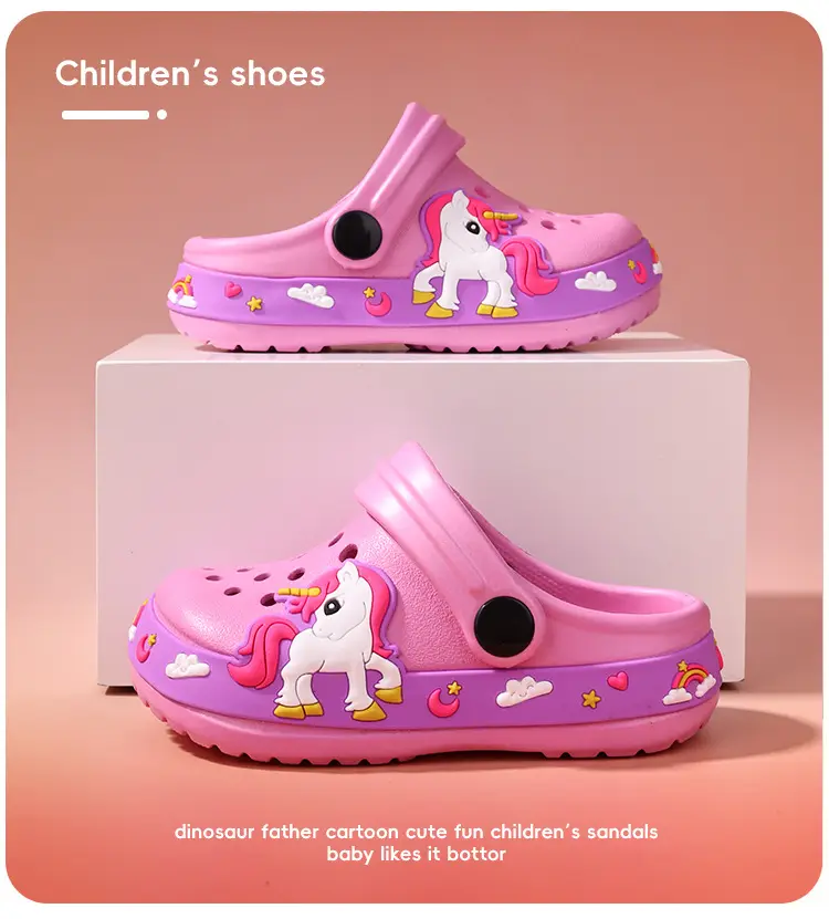 (Wholesale), children's summer Crocs-style slippers for men and women, fashionable beach breathable dinosaur, mule, soft sole, for teenagers — chobi 9