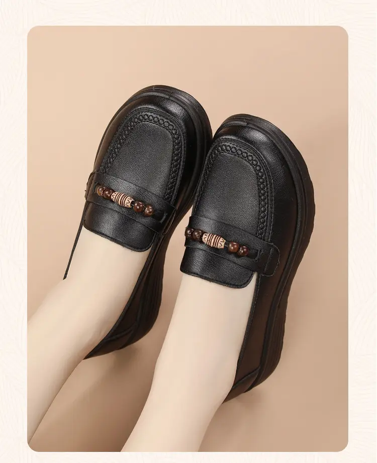 Loafers made of soft leather platform, retro “mom shoes”, shoes flat, Collection Year 2026, soft sole, easy to put on — chobi 21
